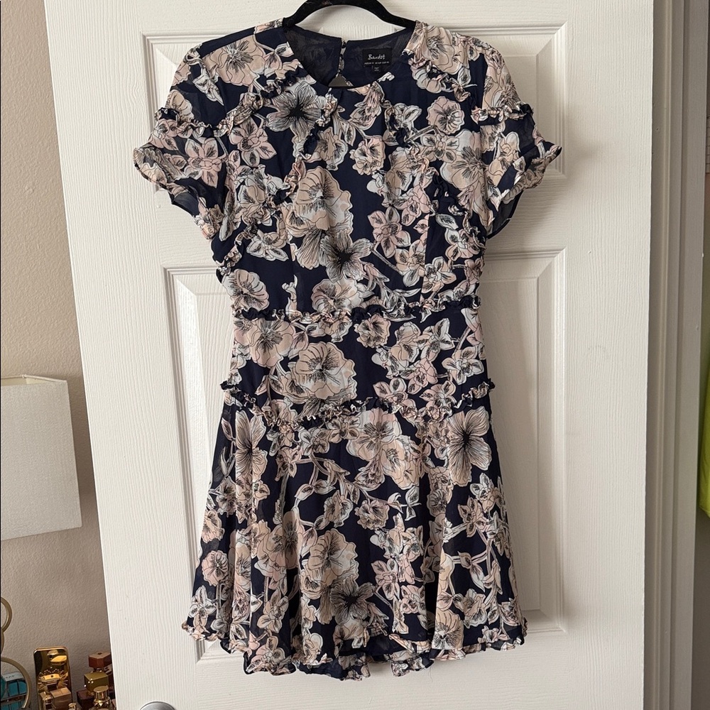 Navy and Cream Floral Mini Dress